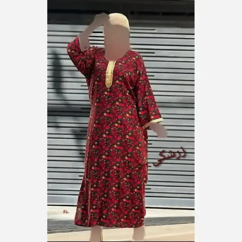 پیراهن ساحلی نخی یقه طلا کوب زنانه و دخترانه فری سایز — تصویر ۸