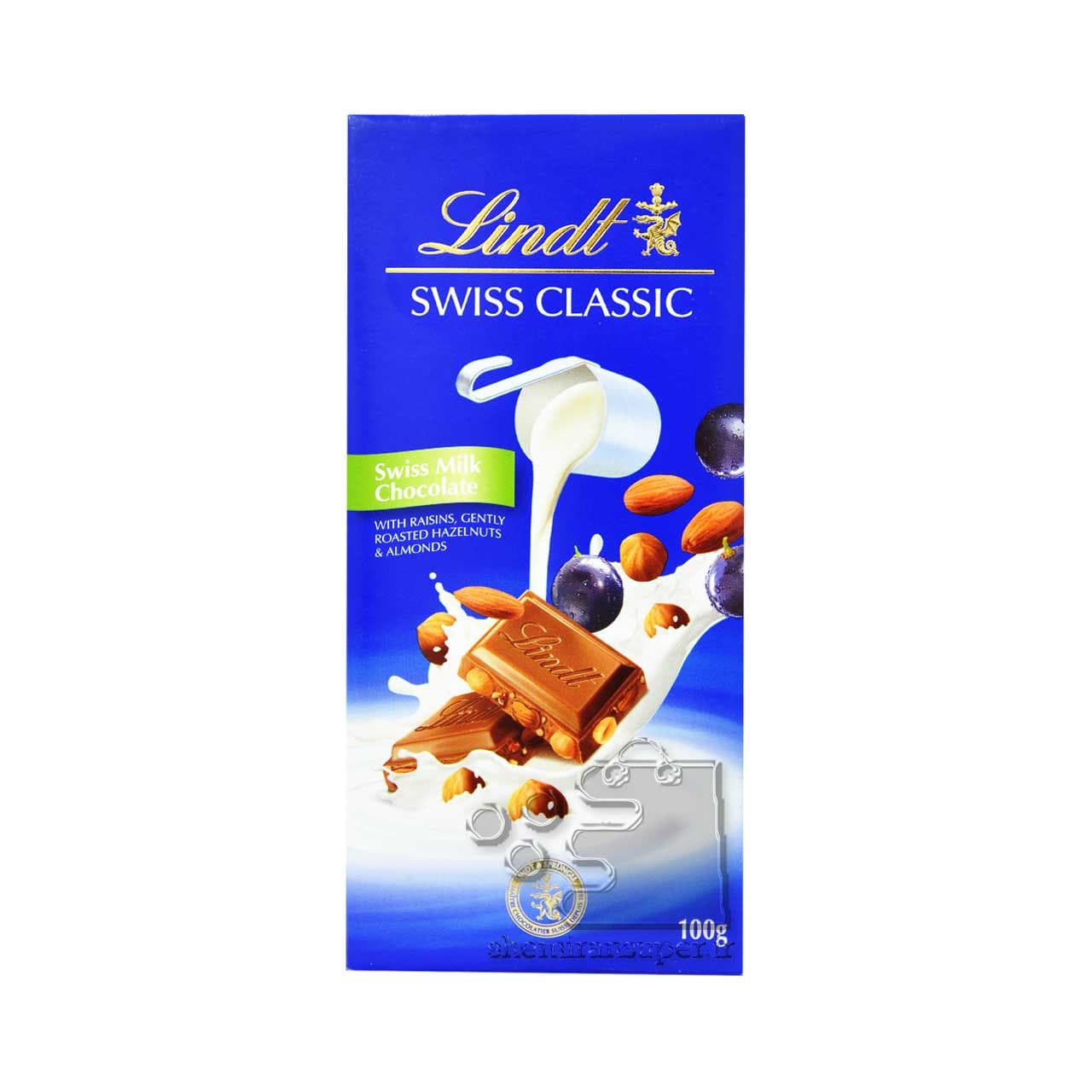 شکلات شیری با بادام ، فندق و کشمش ۱۰۰ گرم کلاسیک لینت – lindt