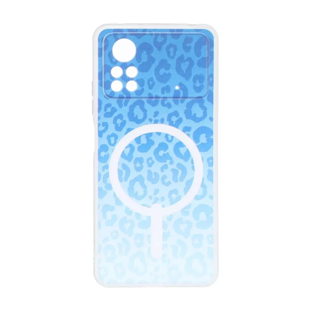 قاب ژله ای پلنگی طرح مگ سیف دور مات محافظ لنزدار Xiaomi Poco X4 Pro – آبی کاربنی — تصویر ۲