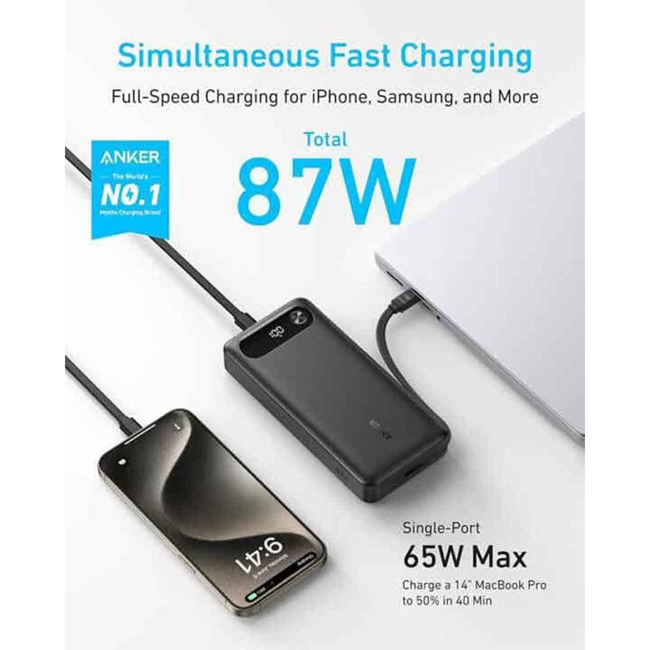 پاوربانک فست شارژ Anker 87W 11000mAh مدل A1383611 – مشکی (گارانتی 6 ماهه شرکتی) — تصویر ۲