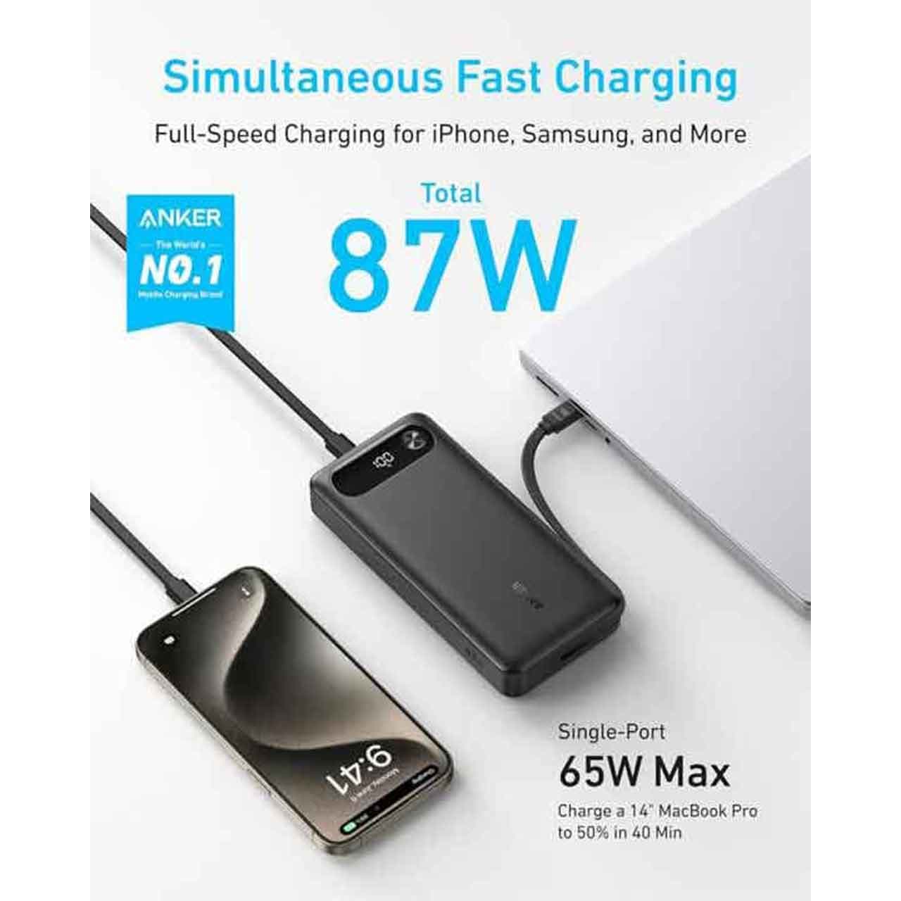 پاوربانک فست شارژ Anker 87W 11000mAh مدل A1383611 – مشکی (گارانتی 6 ماهه شرکتی) — تصویر ۵