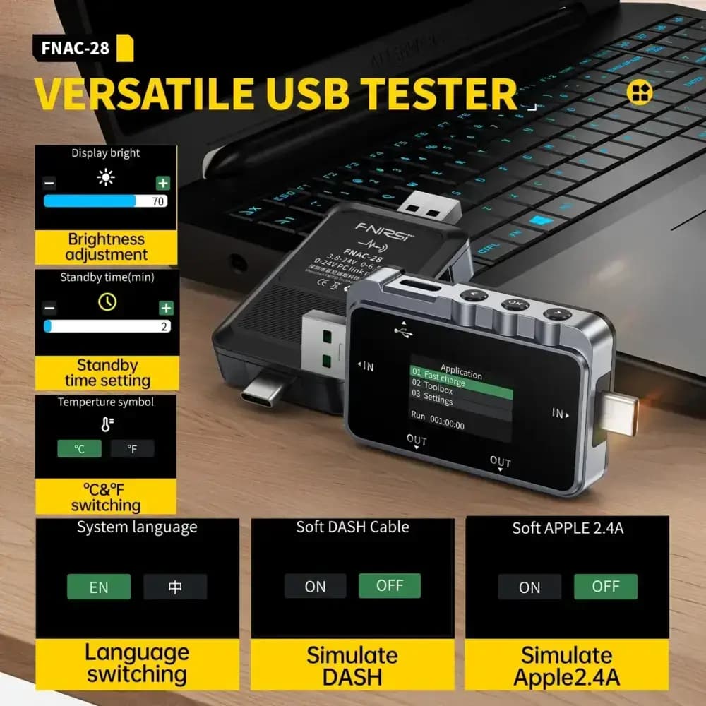 تستر درگاه USB دو کاره فینرسی مدل FNIRSI FNAC-28 — تصویر ۴