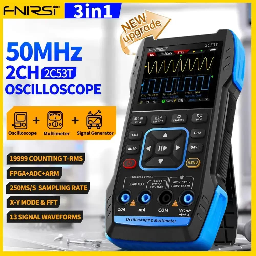 اسیلوسکوپ دستی سه کاره مدل FNIRSI 2C53T — تصویر ۲