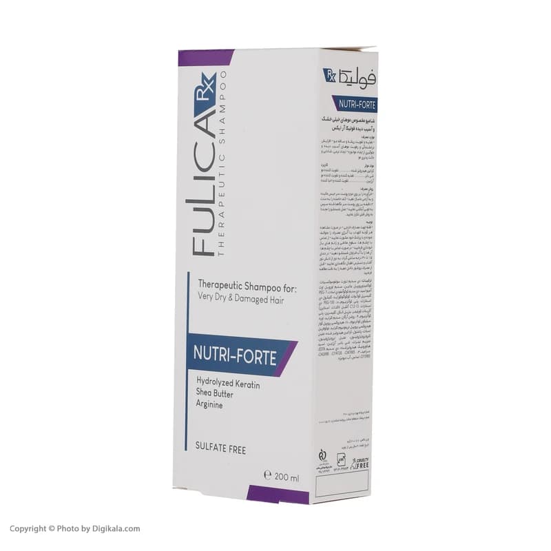 شامپو تقویت کننده و ترمیم کننده مو فولیکا مدل NUTRI-FORTE حجم 200 میلی‌لیتر، مناسب موهای خشک و آسیب‌دیده، مغذی، شاداب‌کننده و درخشان‌کننده — تصویر ۵