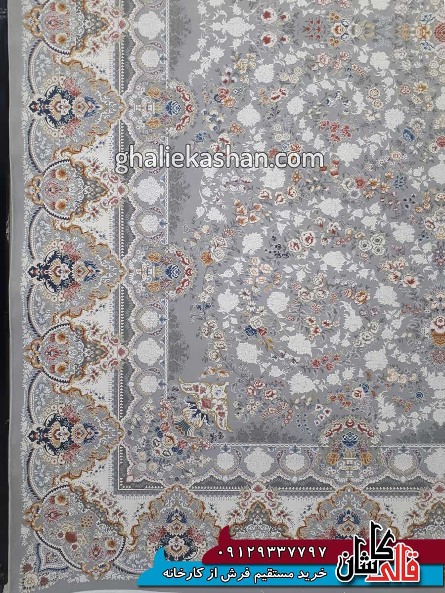 فرش 1500 شانه طرح باغ جان زمینه سیلور کاشان – گل برجسته — تصویر ۴