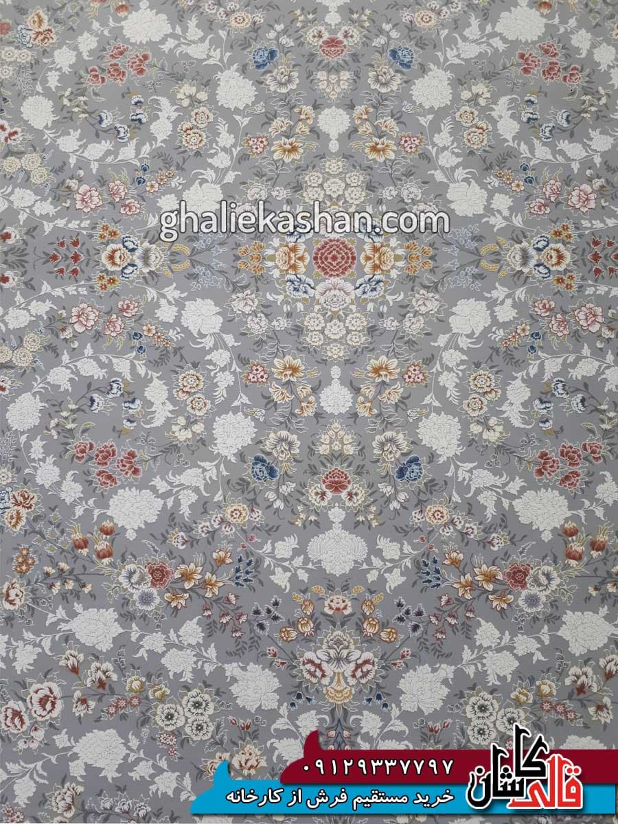 فرش 1500 شانه طرح باغ جان زمینه سیلور کاشان – گل برجسته — تصویر ۵