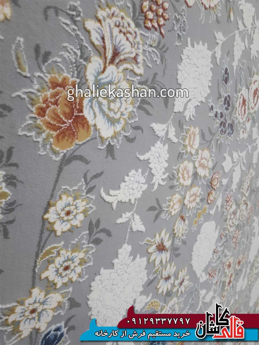 فرش 1500 شانه طرح باغ جان زمینه سیلور کاشان – گل برجسته — تصویر ۳
