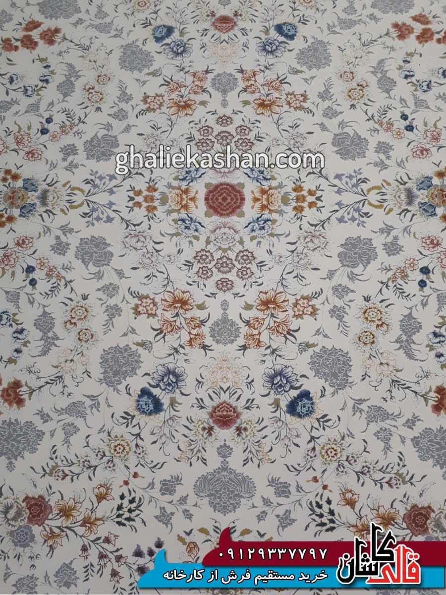 فرش 1500 شانه طرح باغ جان زمینه کرم کاشان – گل برجسته — تصویر ۵