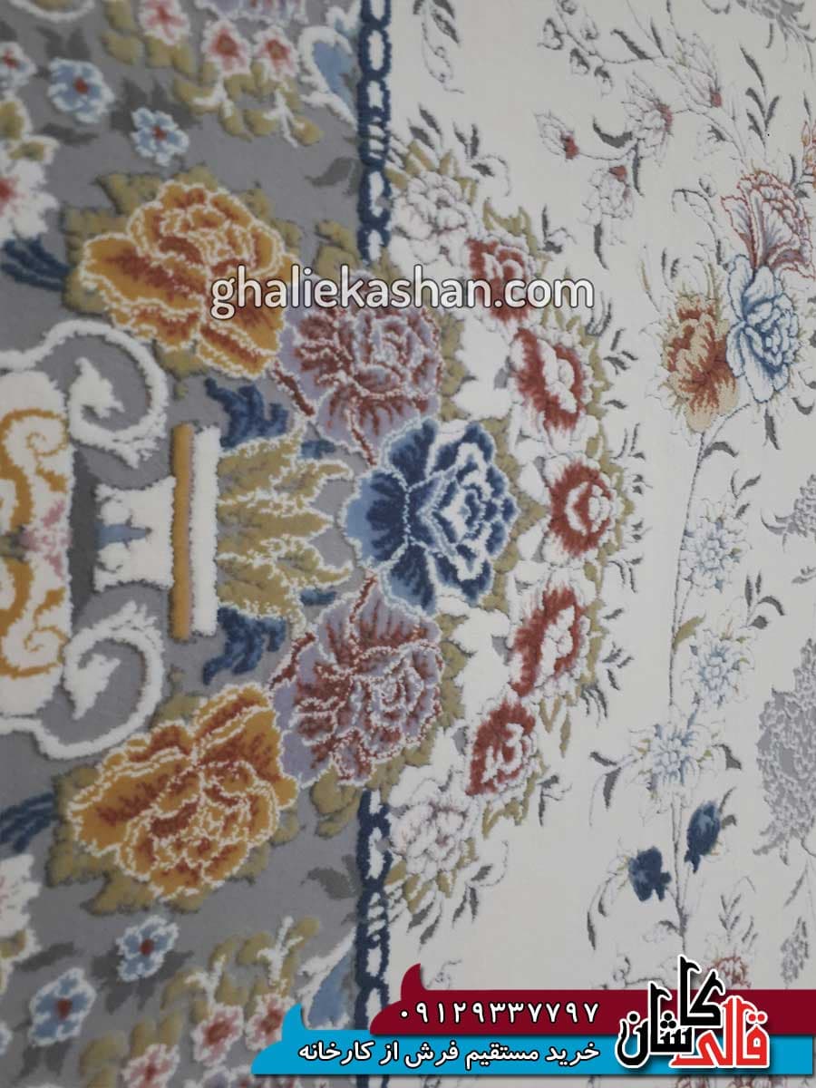فرش 1500 شانه طرح باغ جان زمینه کرم کاشان – گل برجسته — تصویر ۳