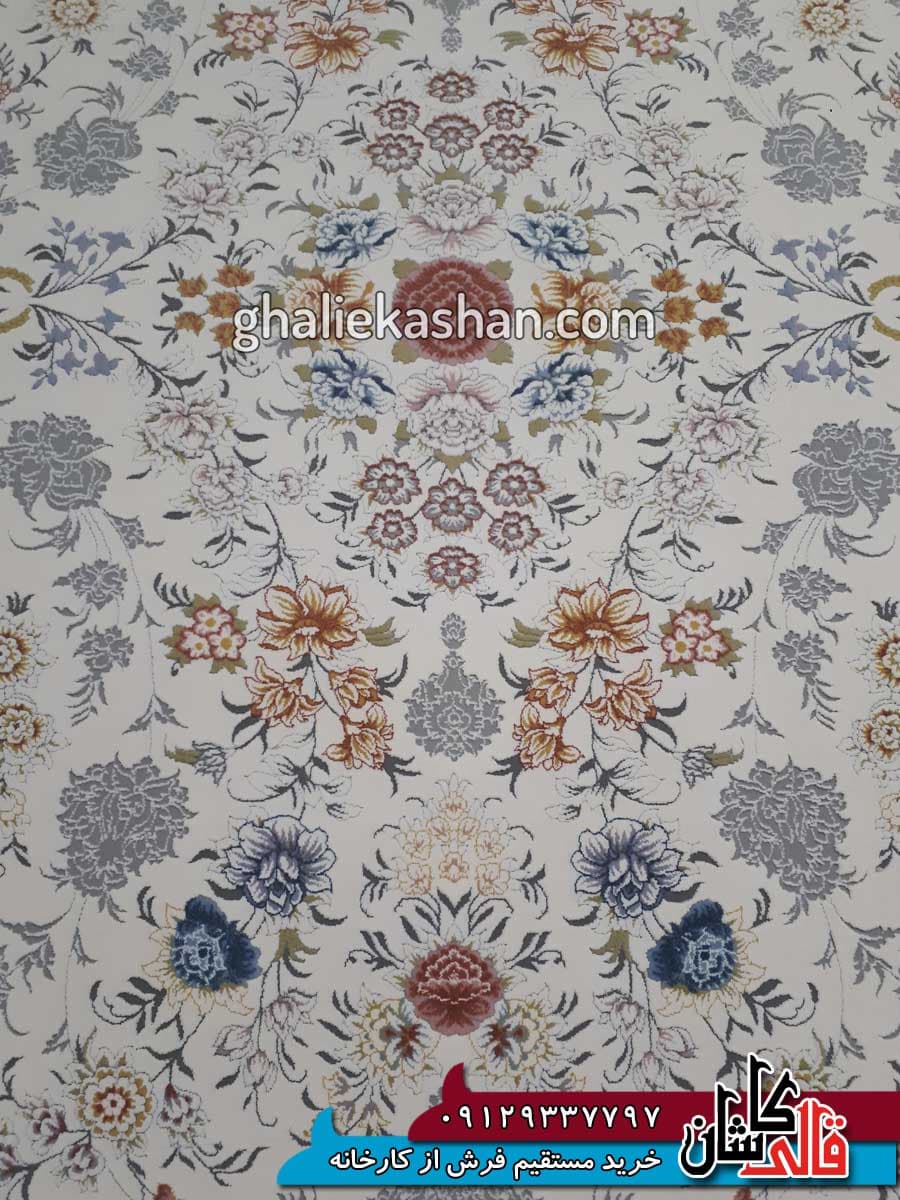 فرش 1500 شانه طرح باغ جان زمینه کرم کاشان – گل برجسته — تصویر ۲