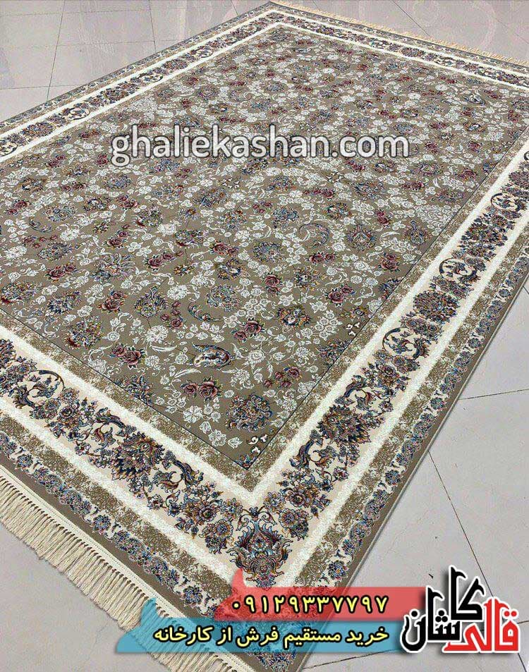 فرش 1000 شانه طرح افشان گل سرخ زمینه ترمه ای کاشان _ گل برجسته