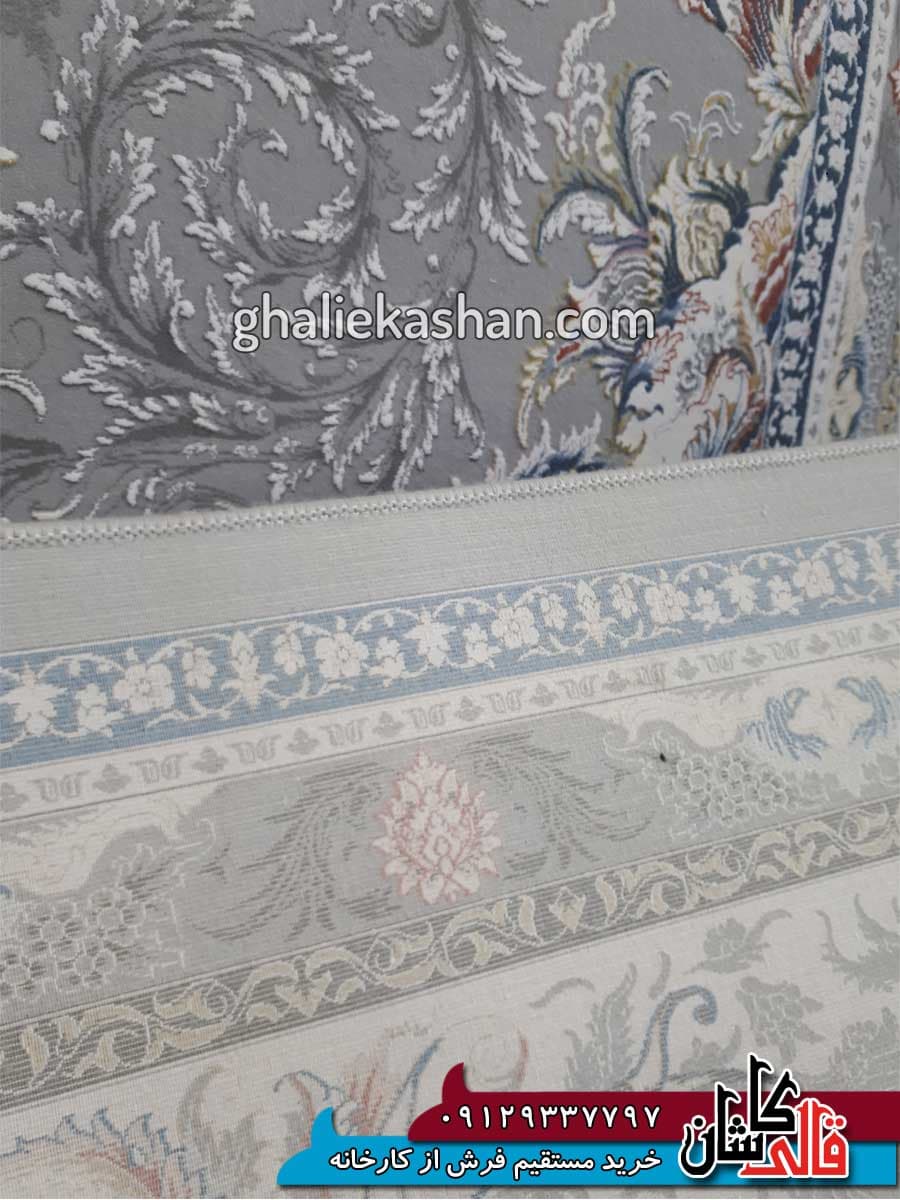 فرش 1500 شانه طرح باران زمینه سیلور محتشم کاشان – گل برجسته — تصویر ۳