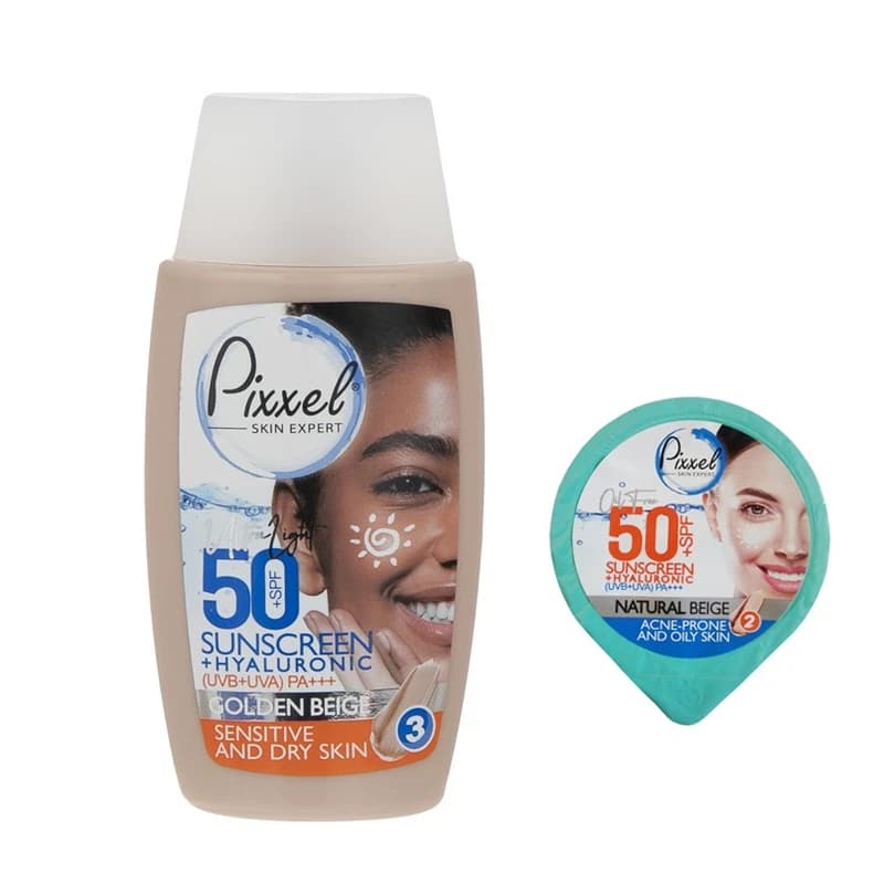 کرم ضد آفتاب رنگی پیکسل SPF 50 مدل 03 مناسب پوست های خشک حجم 50 میلیلیتر به همراه کرم ضد آفتاب رنگی پیکسل مدل SPF 50 حجم 7 میلی لیتر — تصویر ۲