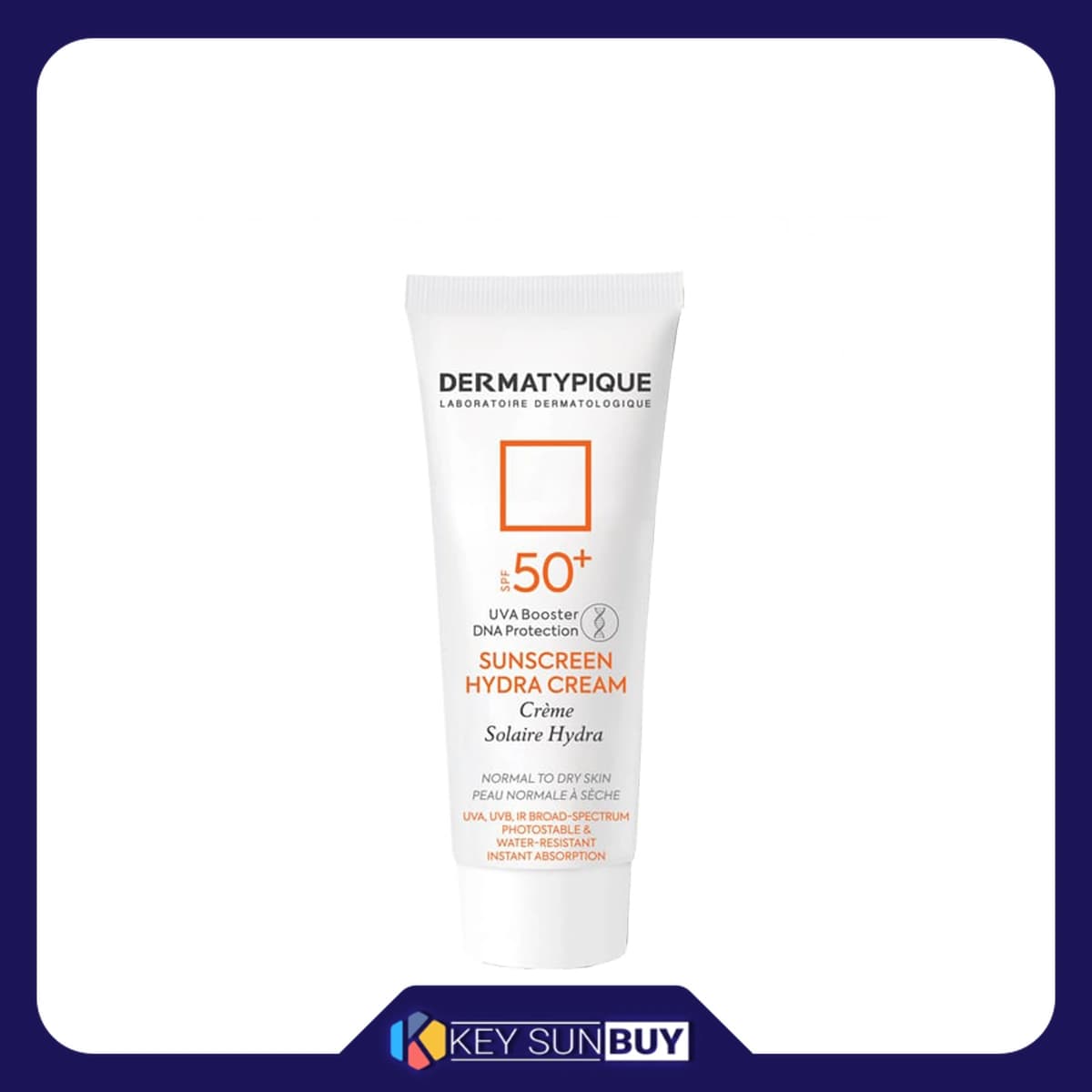 مراقبت پوست کرم ضد آفتاب بدون رنگ درماتیپیک SFP50 مدل Hydra محافظ UVA ،UVB، ضد آب، مرطوبکننده، مناسب انواع پوست حجم 50 میلیلیتر