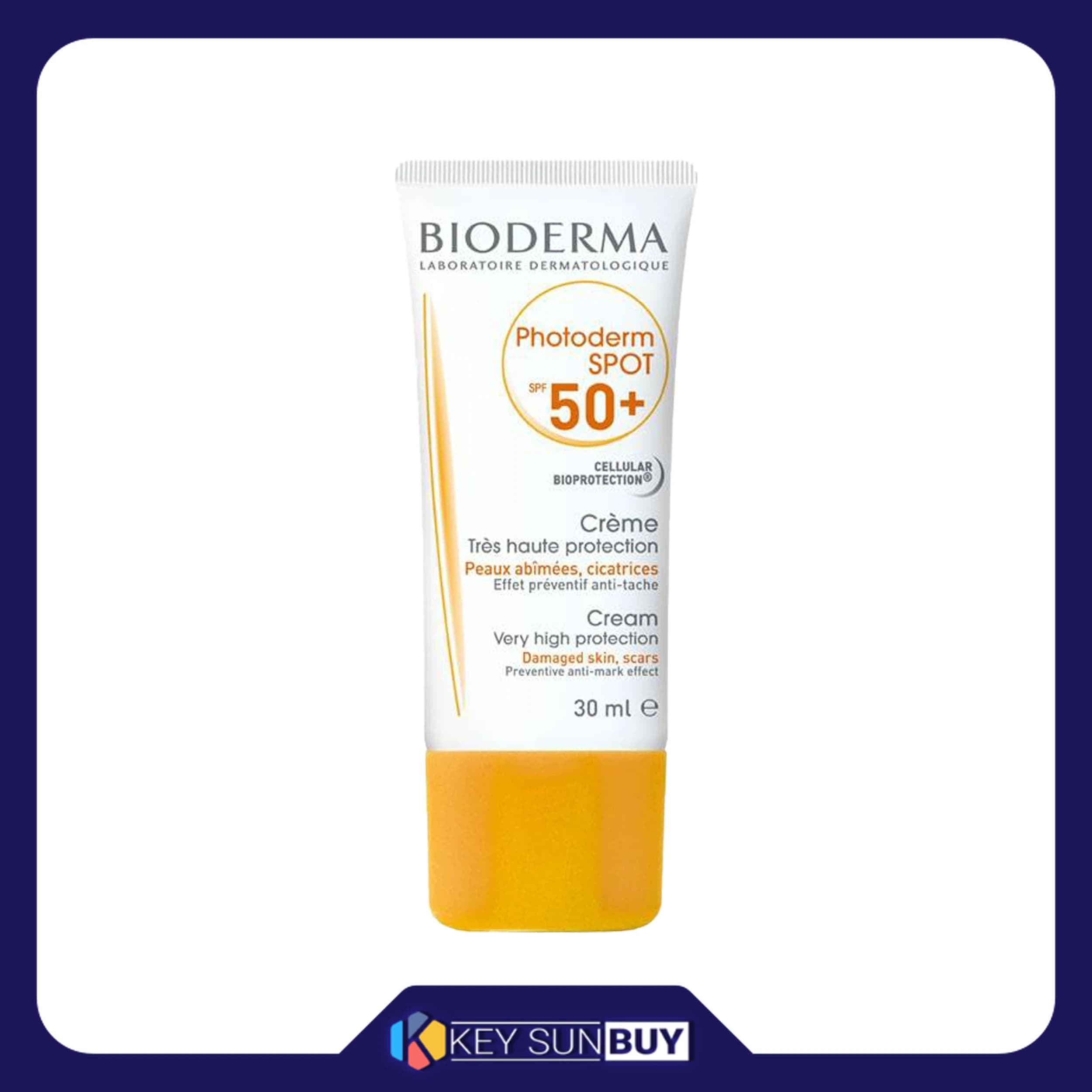 مراقبت پوست کرم ضد آفتاب بدون رنگ بیودرما SPF50 مدل Photoderm SPOT محافظ UVB، مرطوب‌کننده، مناسب پوست‌های آکنه‌ای و حساس حجم 30 میلی‌لیتر