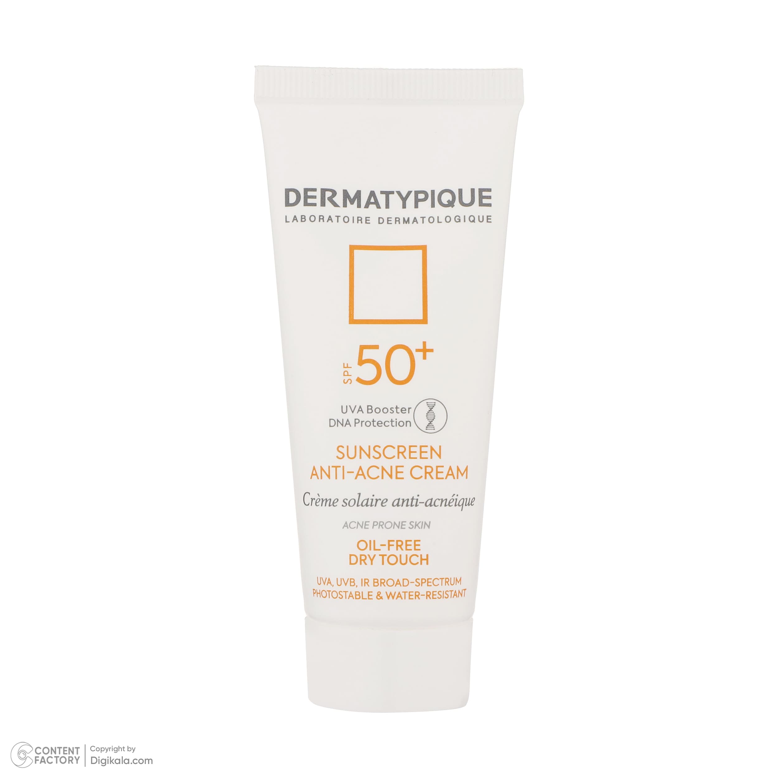 مراقبت پوست کرم ضد آفتاب بدون رنگ درماتیپیک SPF50 مدل Anti -acne محافظ UVA ،UVB، ضد آب، ضد جوش و آکنه، مناسب پوست‌های چرب و مختلط حجم 40 میلی‌لیتر — تصویر ۴