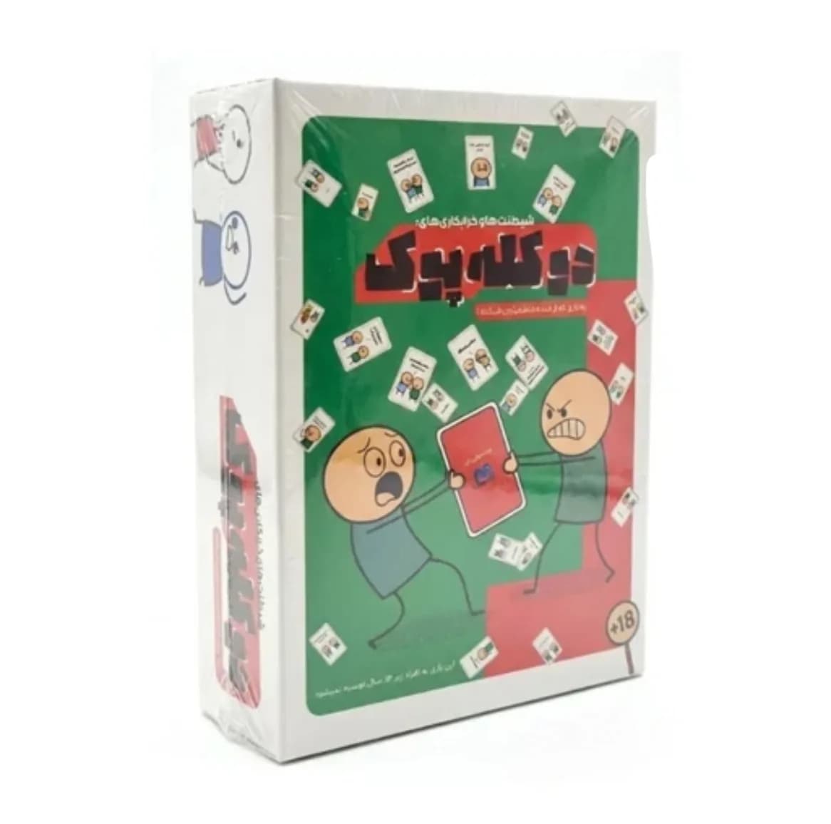 بازی فکری کارتی مدل دوکله پوک با طراحی طنزآمیز، مناسب 2 تا 4 نفر، درجه سختی آسان، اجرای تاکتیک حرکت شبکه‌ای، مدت بازی زیر یک ساعت، تولید ایران، تجربه‌ای مفرح و خنده‌دار برای دورهمی‌های دوستانه و خانوا — تصویر ۳