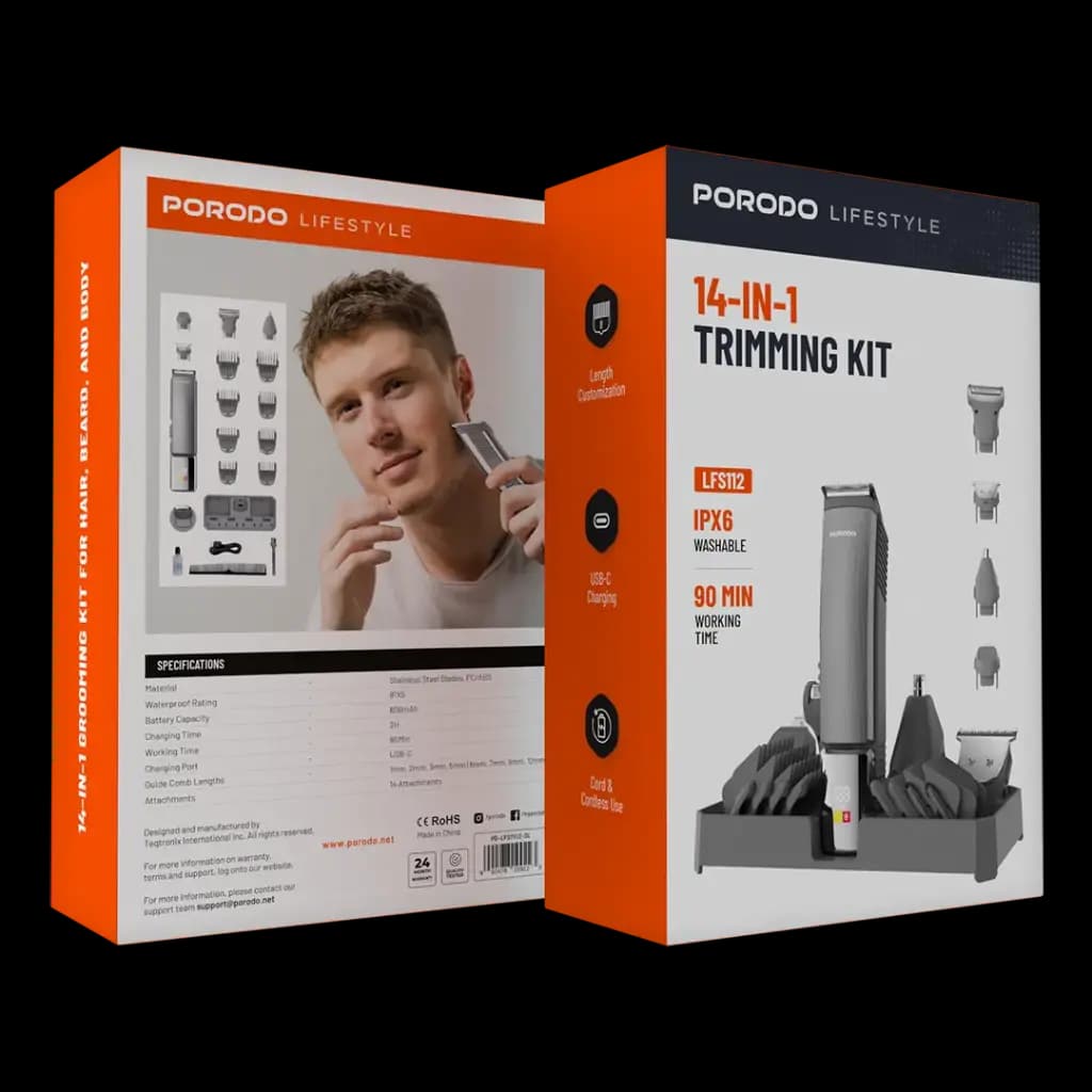 ست ریش تراش و ماشین اصلاح بدن ۱۴ کاره پرودو مدل Porodo Lifestyle 14-IN-1 Trimming Kit PD-LFST112-SL — تصویر ۴
