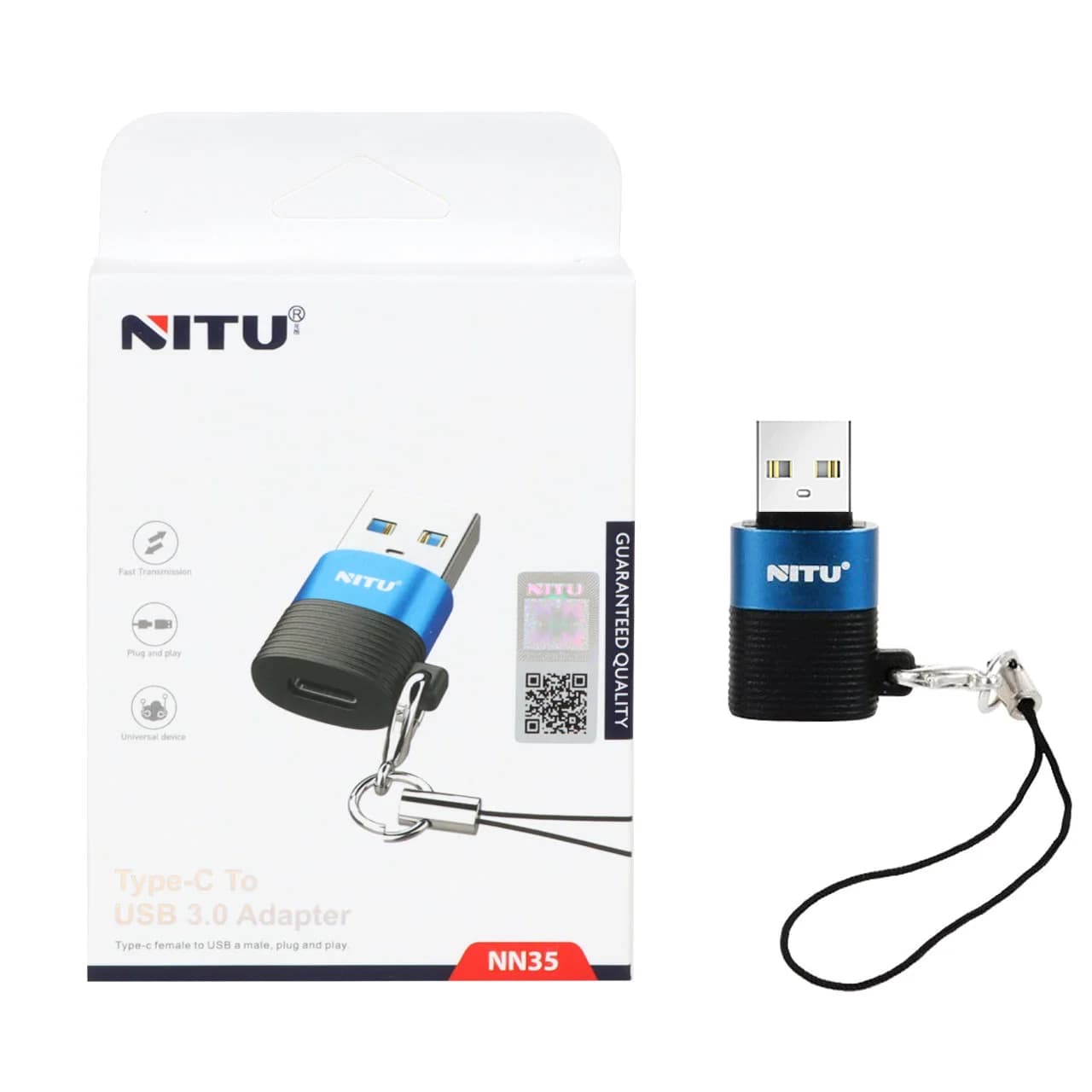 تبدیل NITU Type-C TO USB مدل NN35 – مشکی آبی (گارانتی 18 ماه تعویض نیکان همراه)