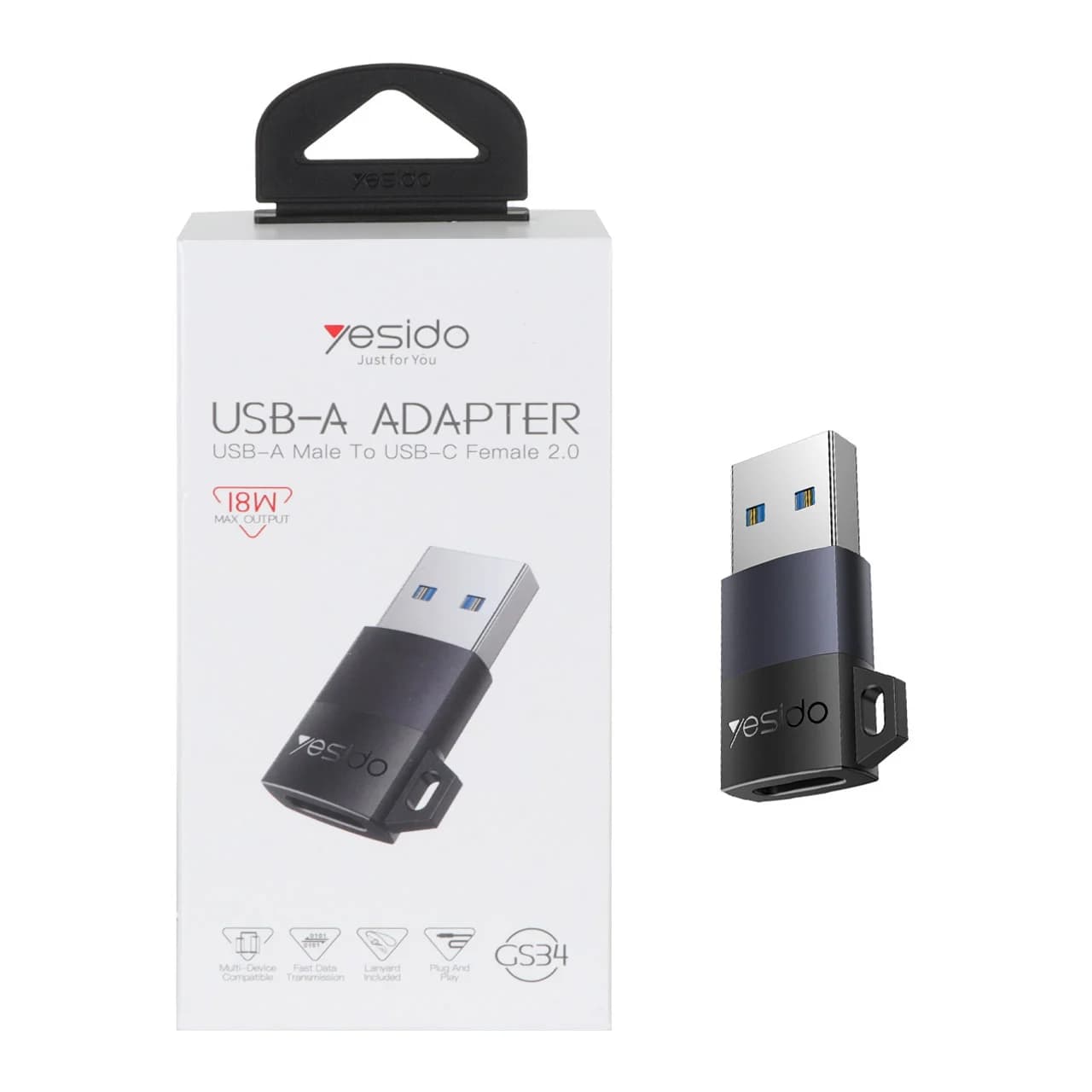 تبدیل Yesido USB To Type-C مدل GS34 18W – مشکی (گارانتی 18 ماه تعویض نیکان همراه)
