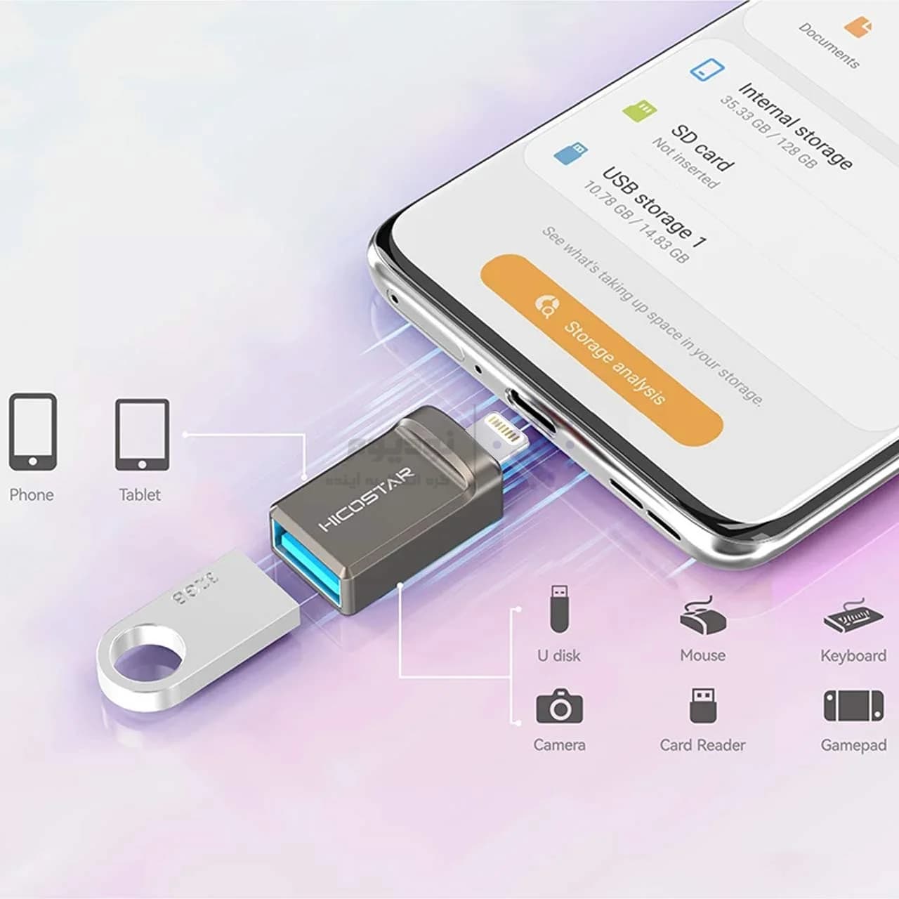 تبدیل Hicostar OTG Lightning TO USB3.0 مدل HS-T26i – خاکستری — تصویر ۳