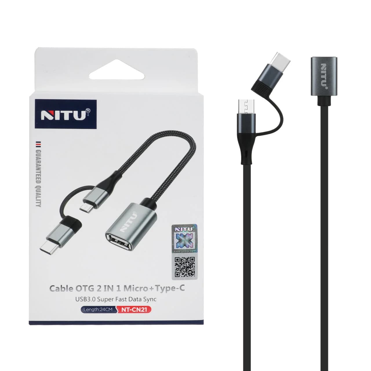 تبدیل NITU OTG TO Type-C & micro USB مدل CN21 – مشکی خاکستری (گارانتی 18 ماه تعویض نیکان همراه)