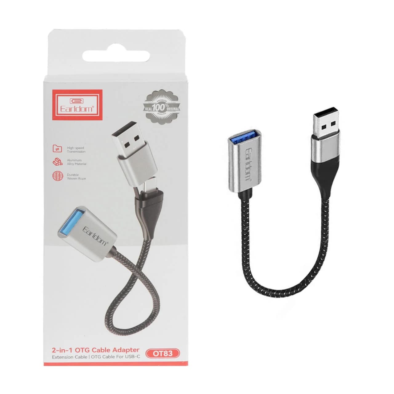 کابل تبدیل دوکاره Earldom USB TO Type-C مدل ET-OT83 – خاکستری