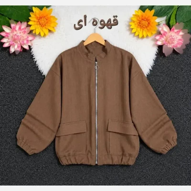 بامبر جکت زنانه فلونزی ضخیم گرم مناسب پاییز قد 63 رنگ قهوه ای — تصویر ۳