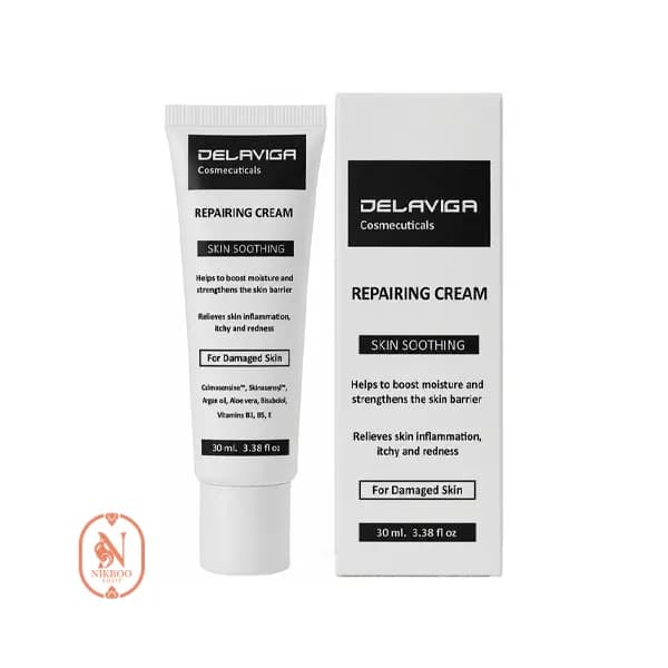 کرم ترمیم‌کننده دست و صورت دلاویگا مدل skin Soothing مناسب برای انواع پوست حجم 30 میلی‌لیتر