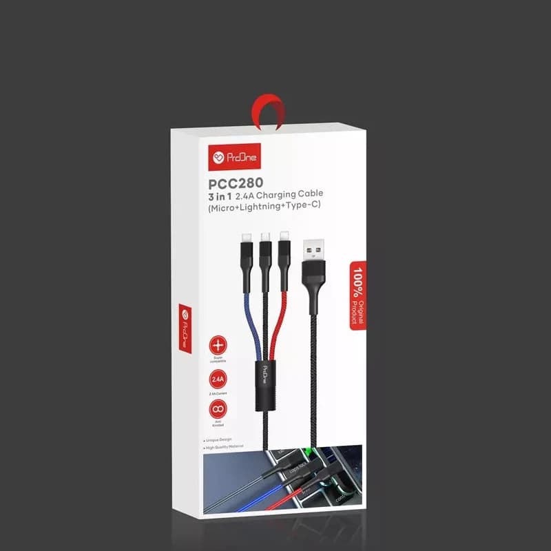 کابل تبدیل USB به Micro-USB، Type-C و Lightning پرووان مدل PCC280 — تصویر ۴