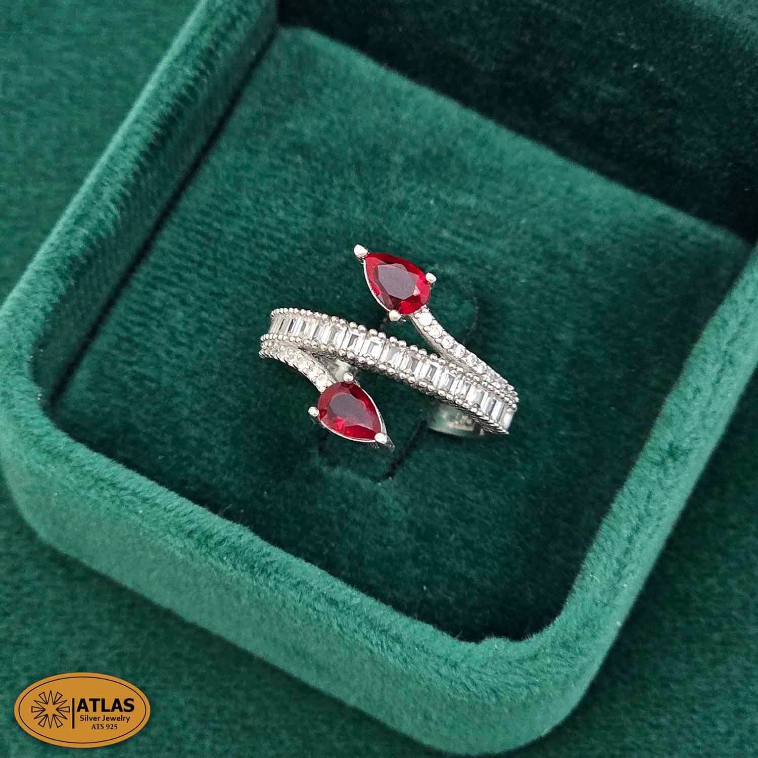 انگشتر نقره زنانه طرح باز با نگین اشکی و بیضی کد RA5 — تصویر ۲