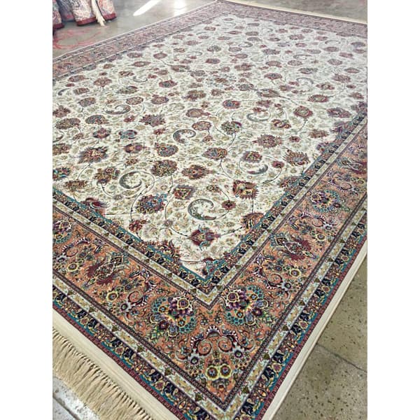 فرش 1200 شانه طرح افشان زمینه کرم عقیق کاشان