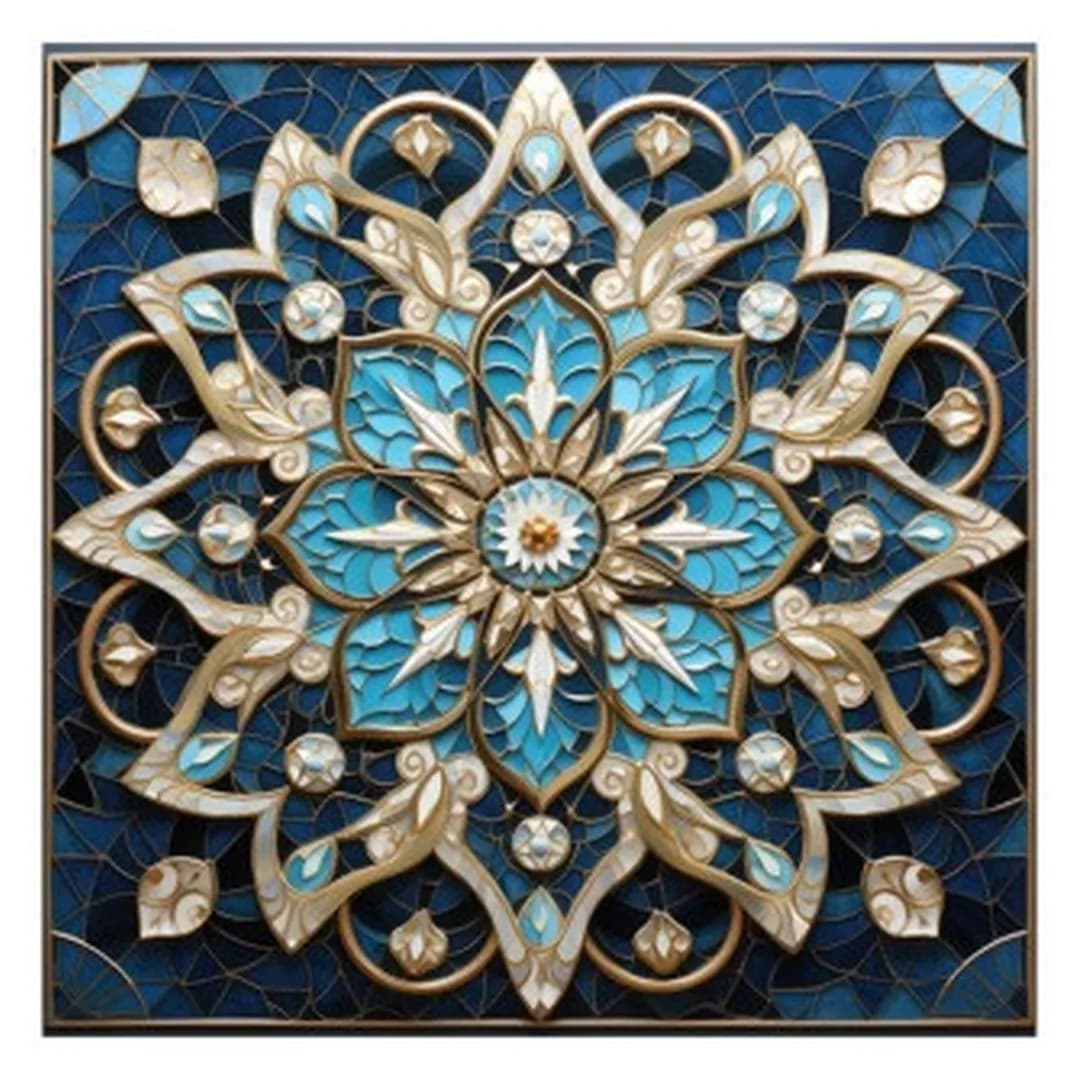 فرشینه مربع مخمل ترک طرح کاشی فیروزه ای کد 3-9140