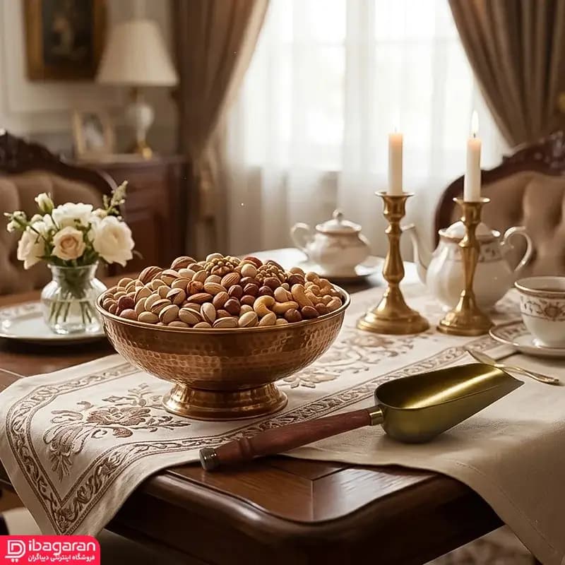 قاشق آجیل خوری برنجی با دسته چوبی مدل آنتیک 207A