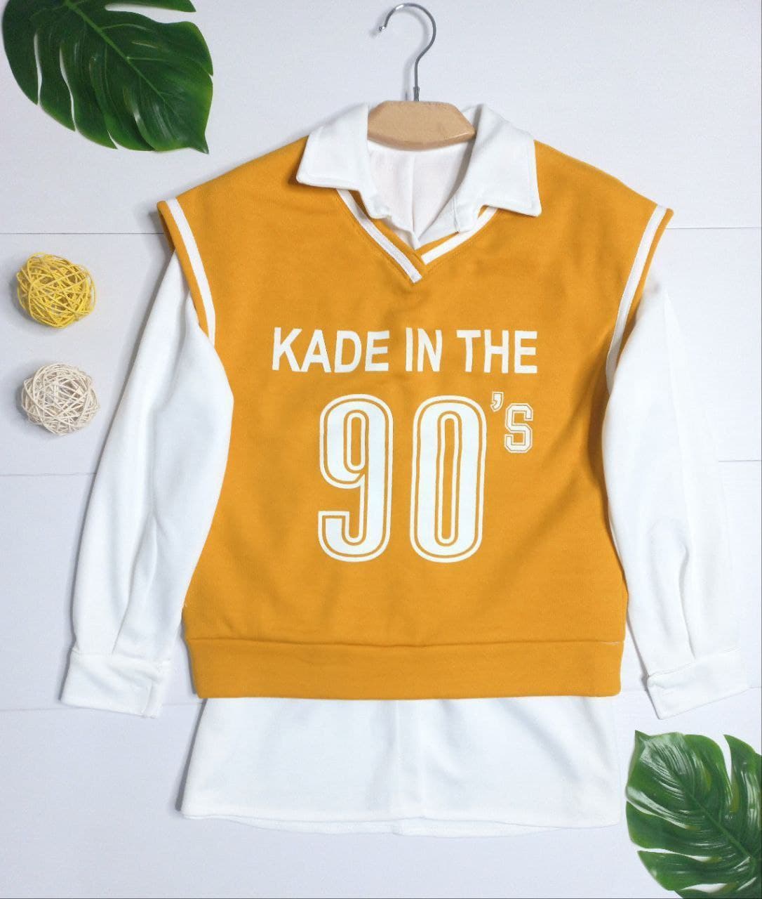 ست وست و شومیز اسپرت زنانه طرح Made in the 90s نسکافه‌ای تیره (کد: 23901)