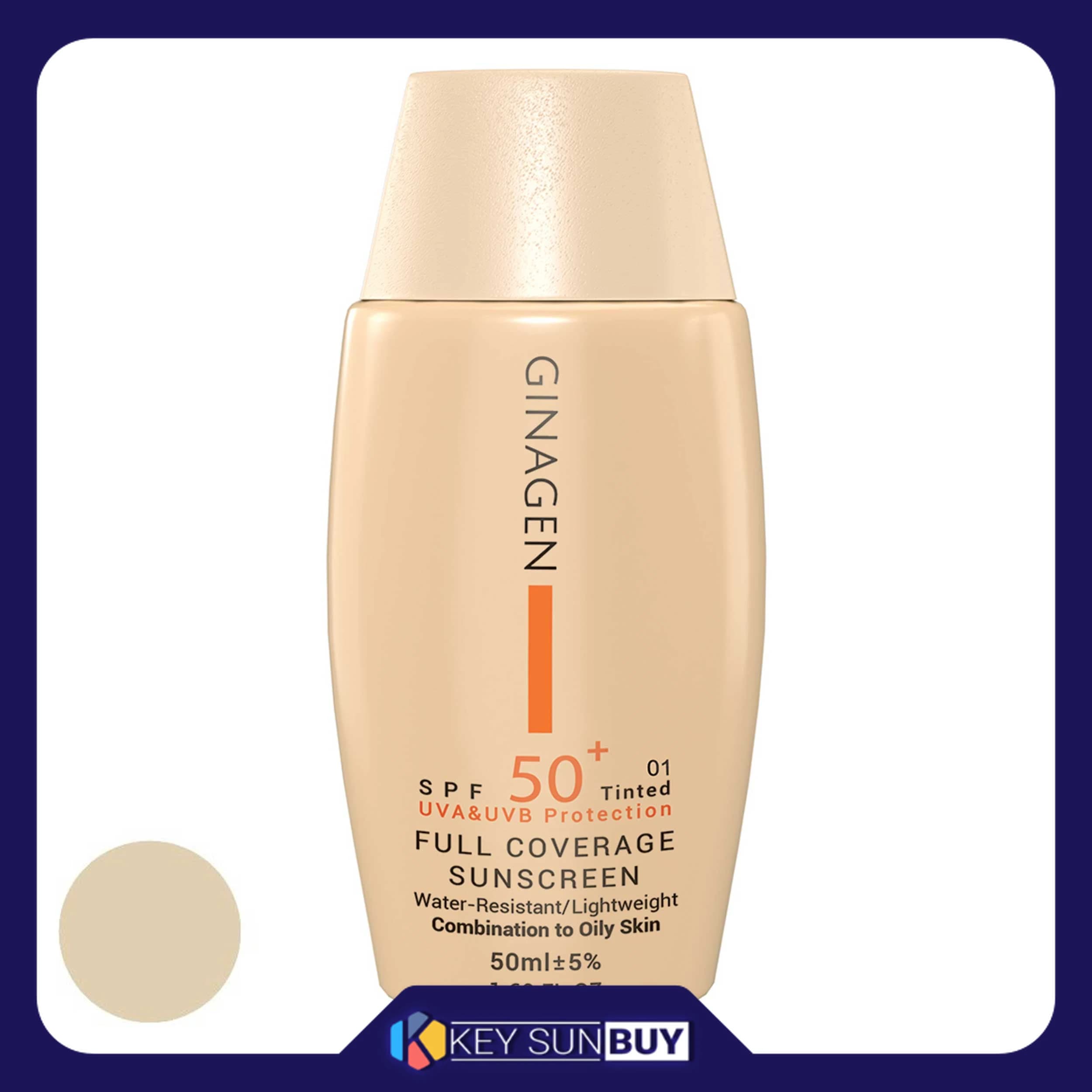 مراقبت پوست کرم ضد آفتاب رنگی ژیناژن SPF 50 مدل 01 ‌مناسب پوست‌های چرب حجم 50 میلی‌لیتر