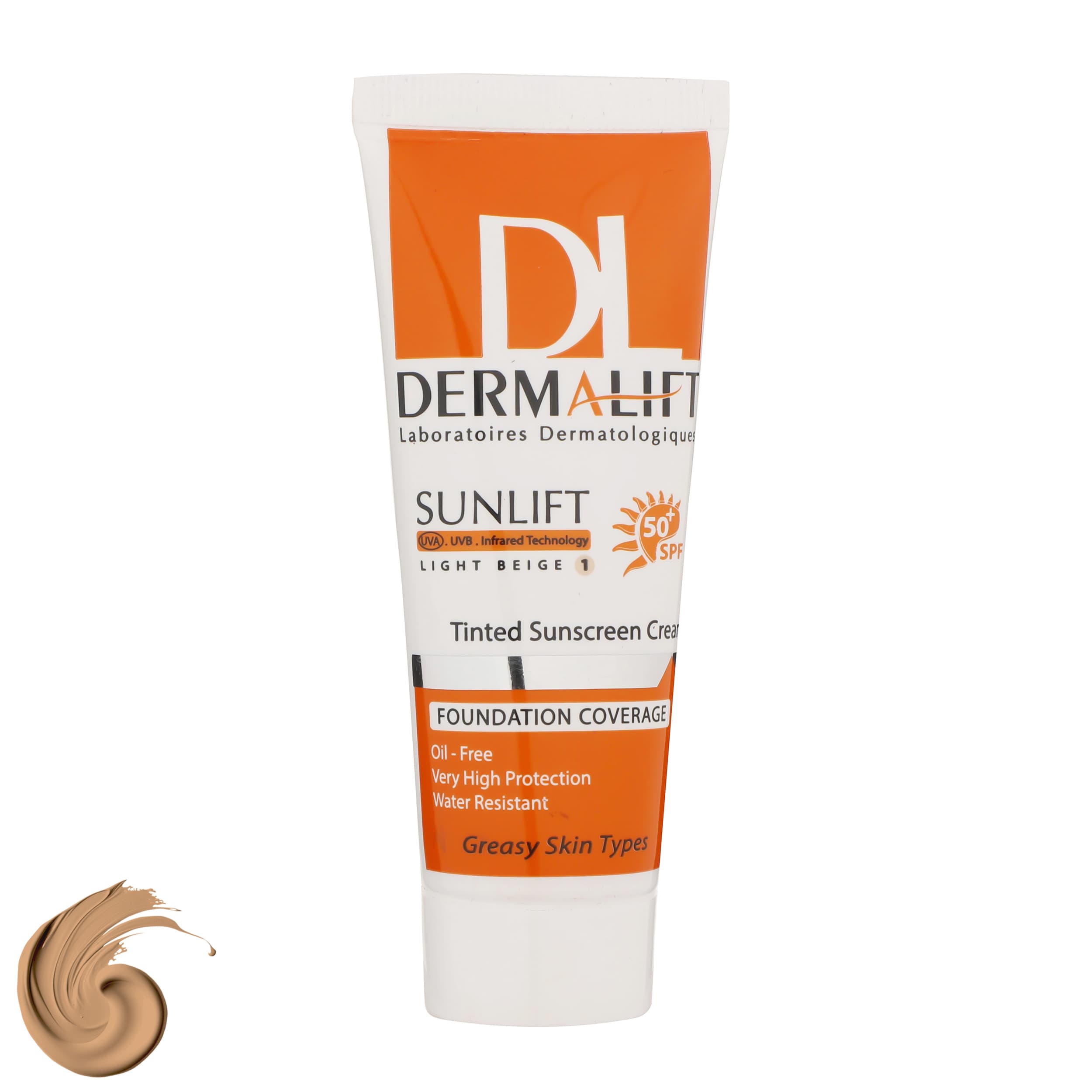 مراقبت پوست کرم ضد آفتاب رنگی درمالیفت SFP50 مدل Sunlift SPF50 محافظ UVA ،UVB، ضد آب، مناسب پوست چرب حجم 40 میلی‌لیتر — تصویر ۲