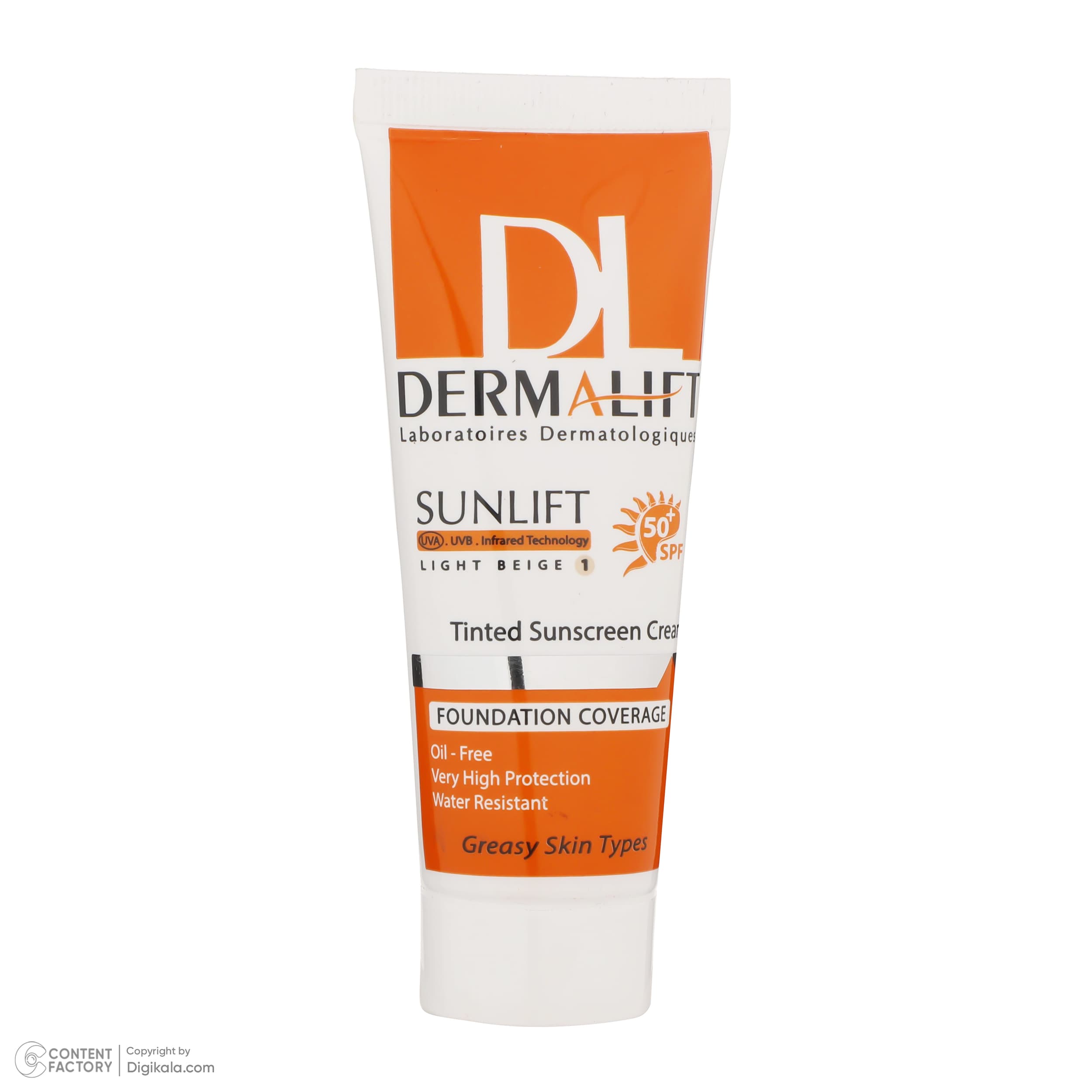 مراقبت پوست کرم ضد آفتاب رنگی درمالیفت SFP50 مدل Sunlift SPF50 محافظ UVA ،UVB، ضد آب، مناسب پوست چرب حجم 40 میلی‌لیتر — تصویر ۴