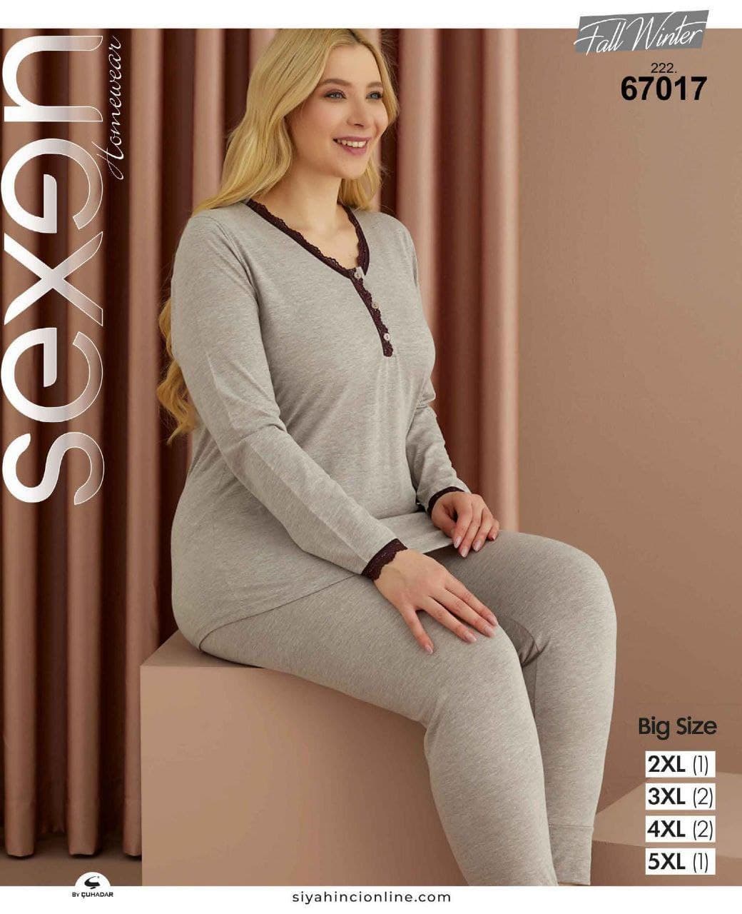 ست بلوز و شلوار راحتی نخی زنانه سایز بزرگ ترک 67017