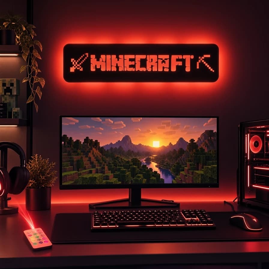 چراغ دیواری نئون RGB مدل ماینکرفت (Minecraft) | سایز ۷۰×۲۰ سانتی‌متر — تصویر ۴