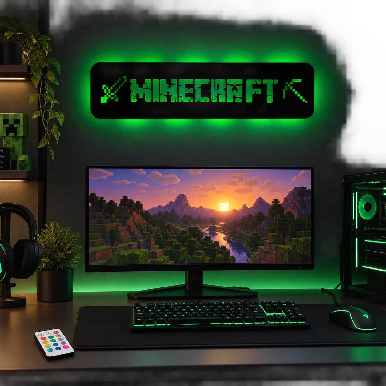 چراغ دیواری نئون RGB مدل ماینکرفت (Minecraft) | سایز ۷۰×۲۰ سانتی‌متر — تصویر ۲