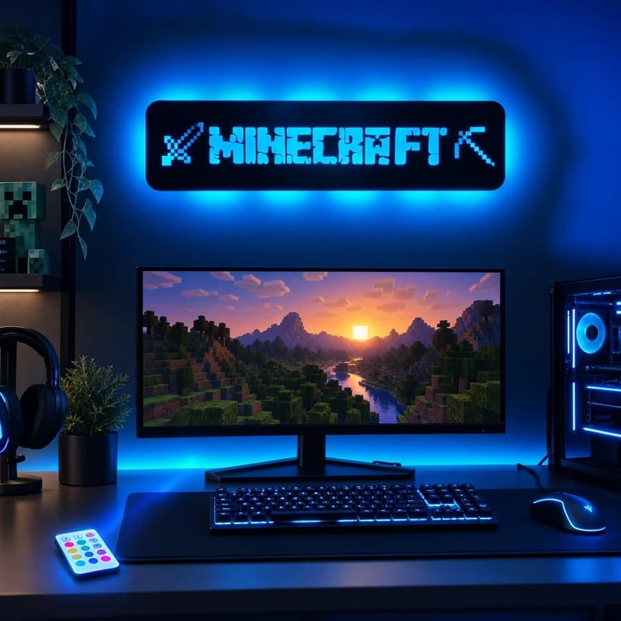 چراغ دیواری نئون RGB مدل ماینکرفت (Minecraft) | سایز ۷۰×۲۰ سانتیمتر