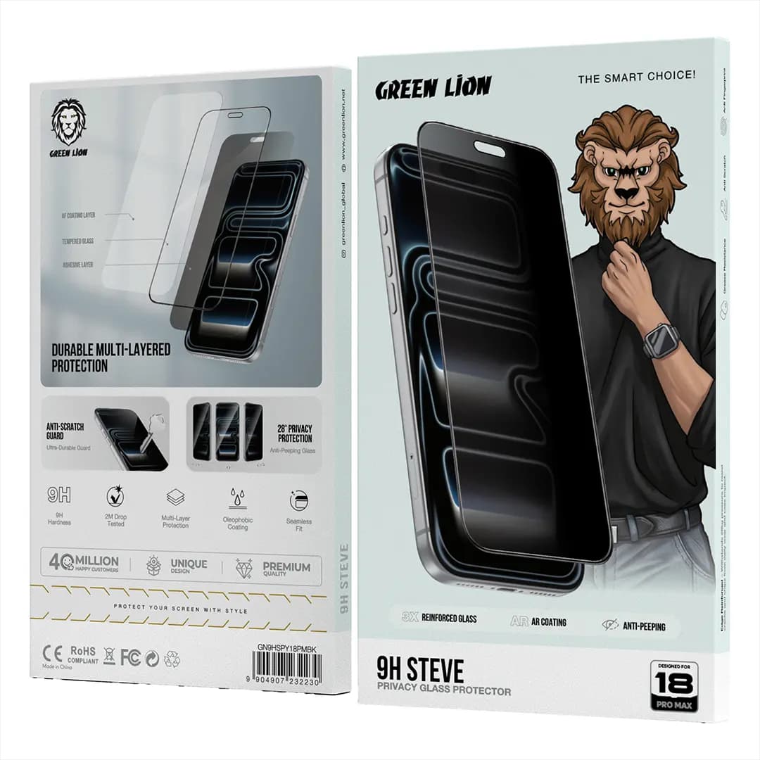 گلس پرایوسی 9H Steve 18 Pro Max گرين لاين — تصویر ۲