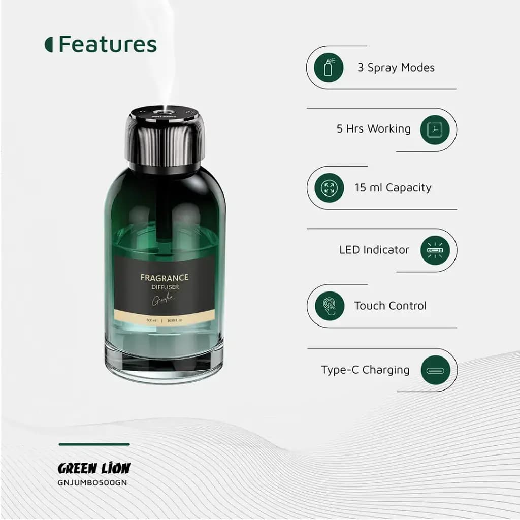 دستگاه بخور و خوشبوکننده گرین لاین مدل Green Lion Jumbo Fragrance Air Diffuser 500ml — تصویر ۸