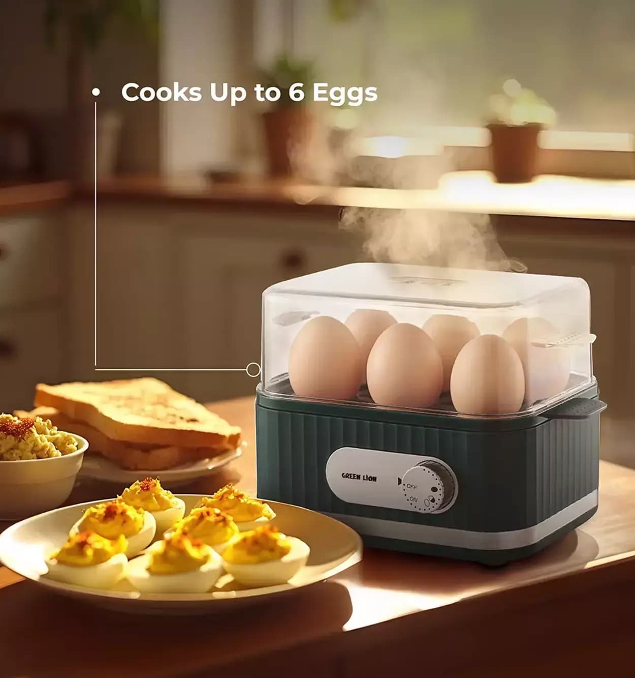تخم‌مرغ‌پز هوشمند گرین لاین مدل Green Lion Smart Egg Cooker با ظرفیت ۶ عدد — تصویر ۲