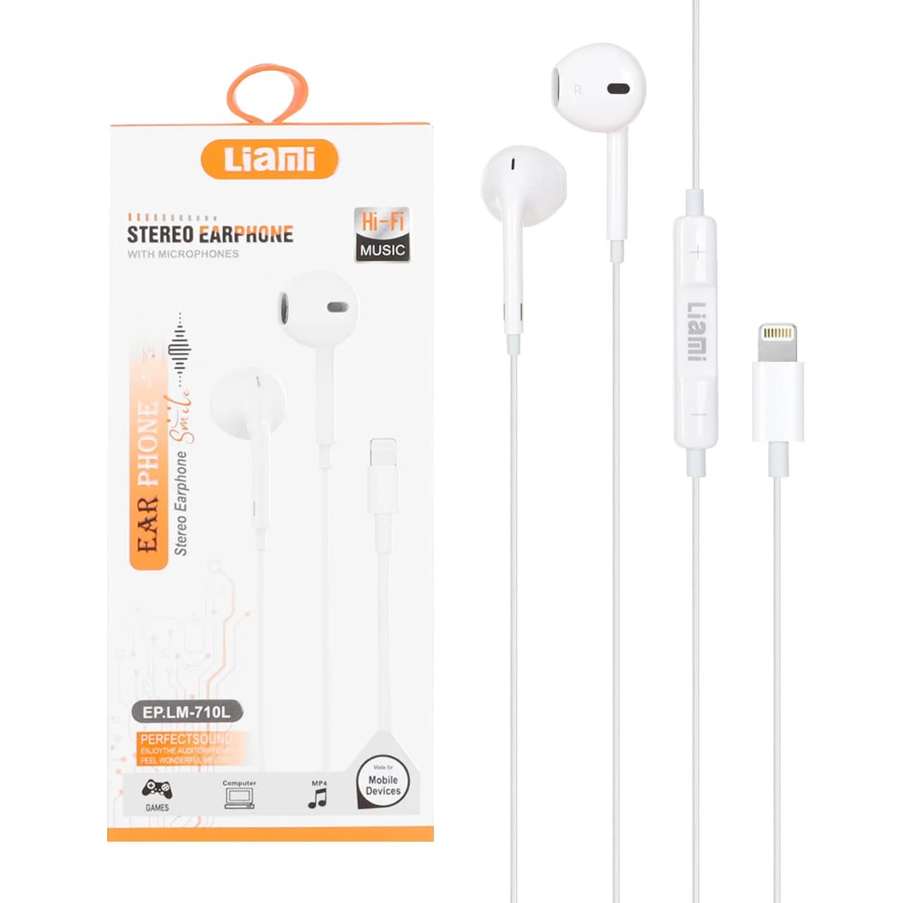 هندزفری باسیم با پورت آیفون Liami مدل EP.LM-710L – سفید (گارانتی شش ماهه شرکتی)