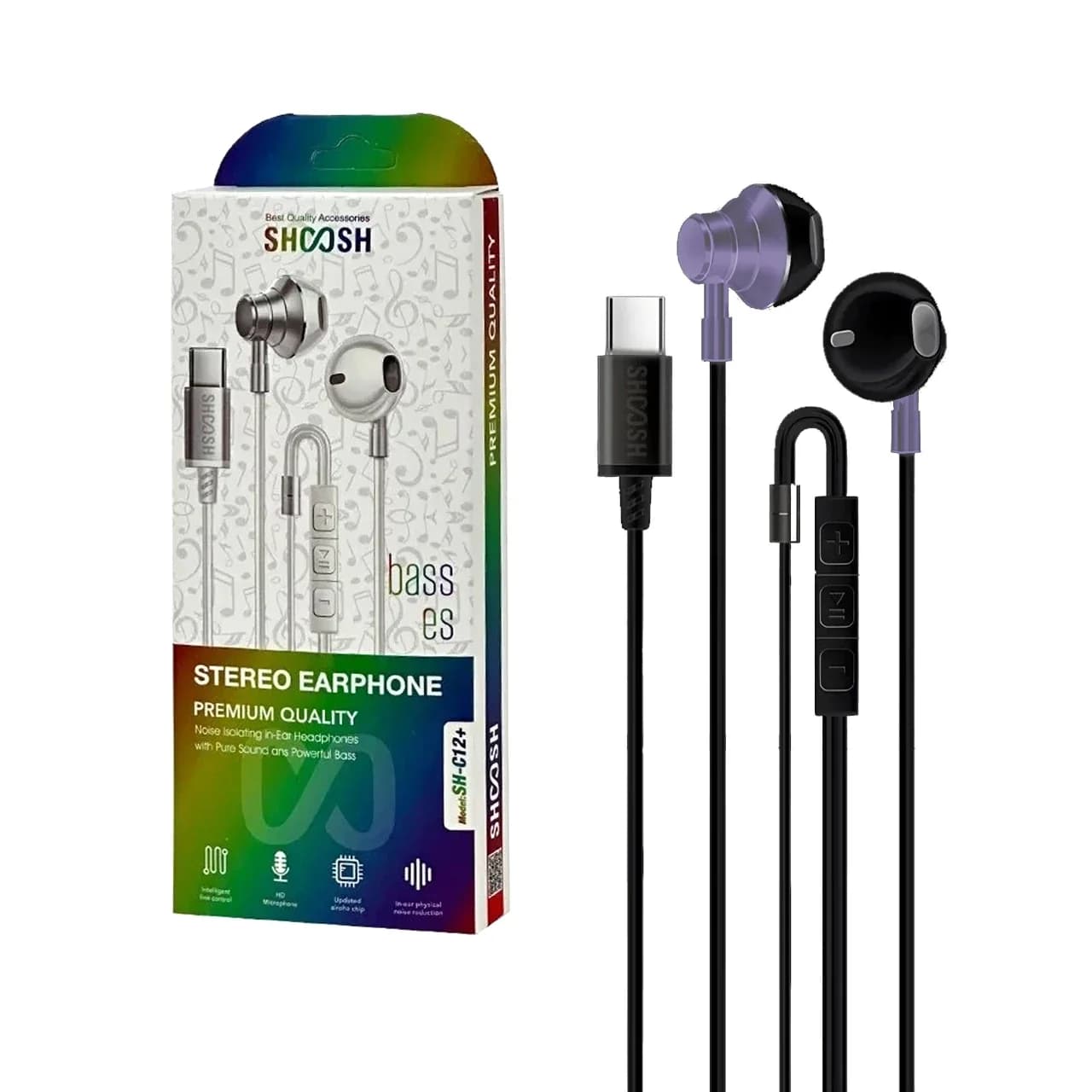 هندزفری با سیم با پورت Shoosh Type-C مدل +SH-C12 – مشکی – SMO — تصویر ۲
