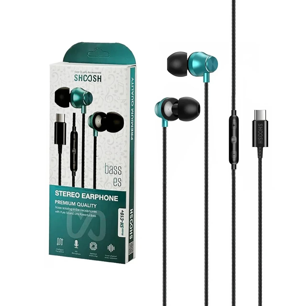 هندزفری با سیم با پورت Shoosh Type-C مدل +SH-C10 – مشکی – SMO — تصویر ۲