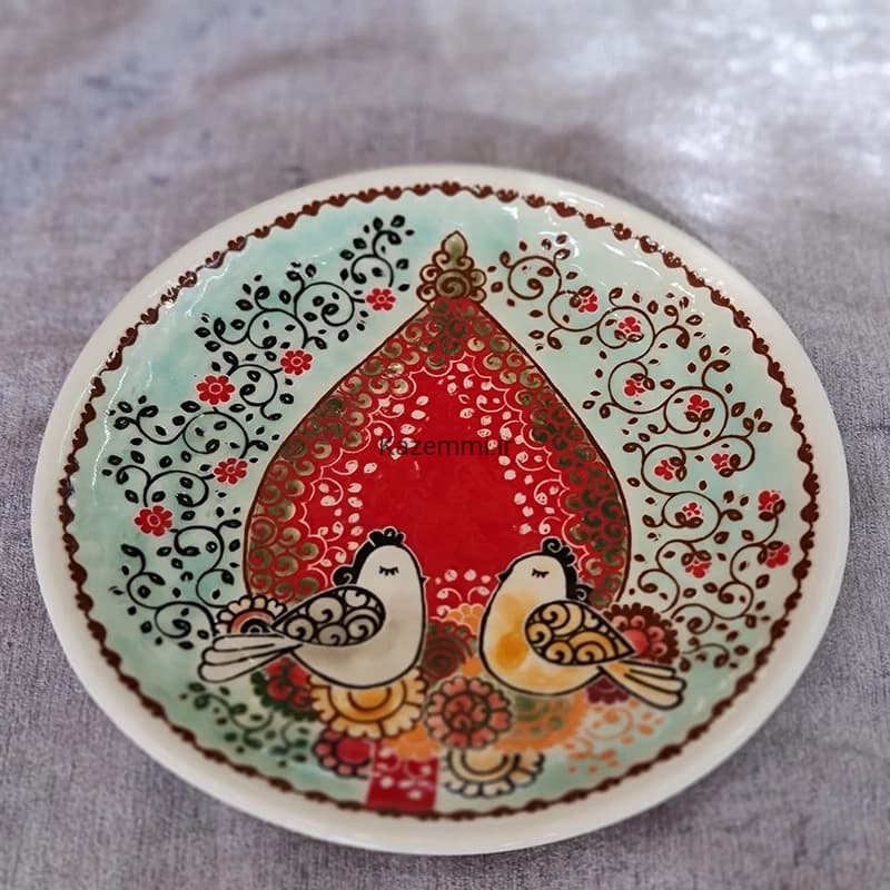 بشقاب دیوارکوب سرامیکی نقاشی گل و مرغ کوچک — تصویر ۴