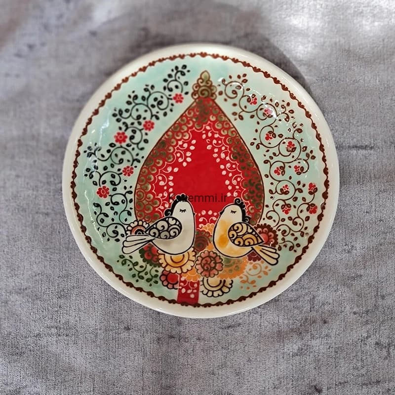 بشقاب دیوارکوب سرامیکی نقاشی گل و مرغ کوچک — تصویر ۲